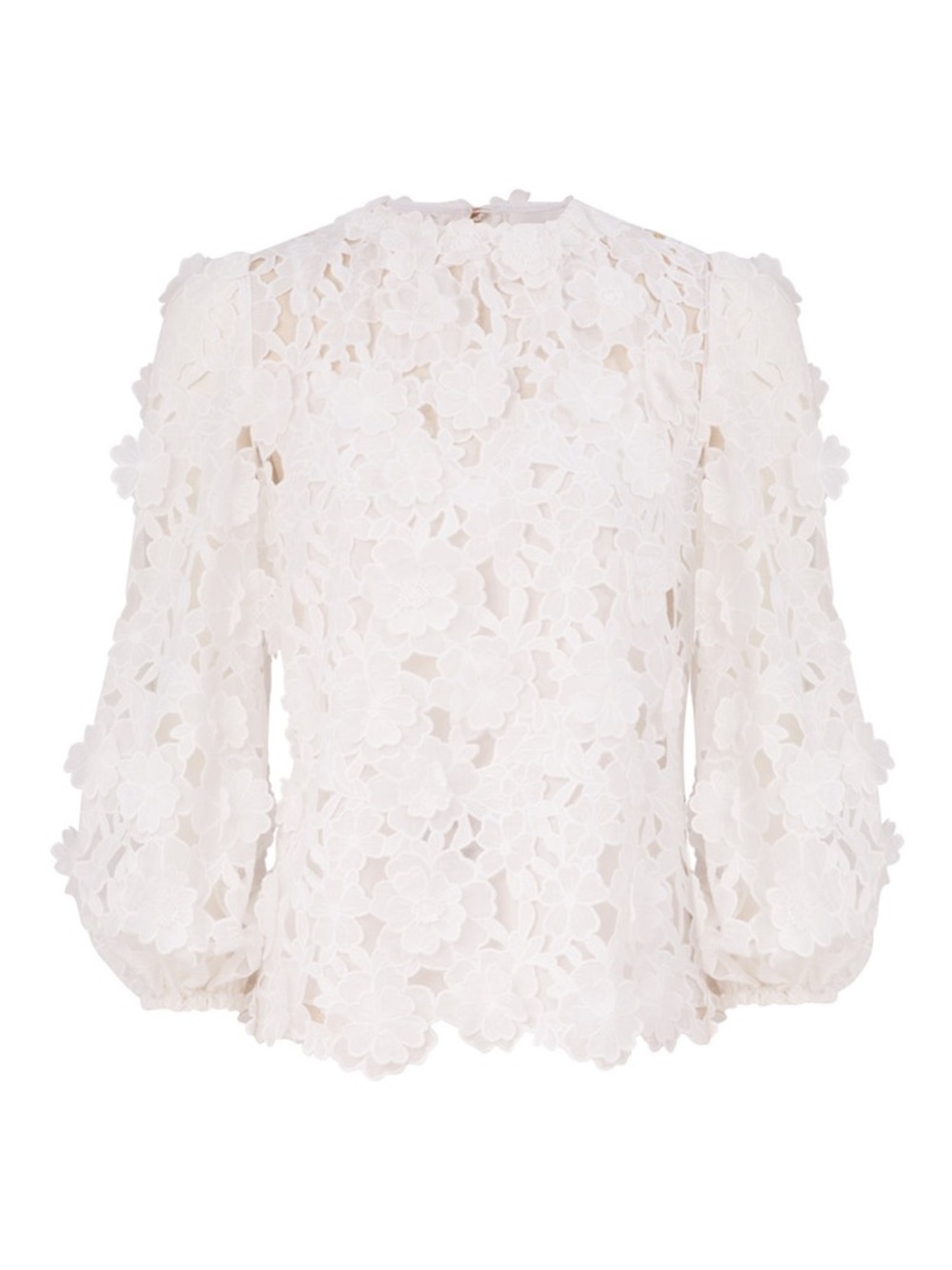 Women’s White Floral Lace Puff-Sleeve Top